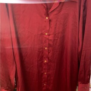 Woman Red Button-Down Blouse